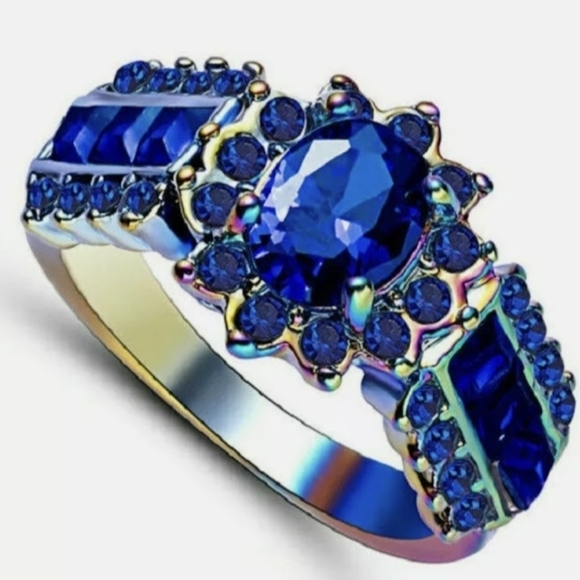 New Blue Sapphire Rainbow Hematite Ring. - Picture 3 of 4